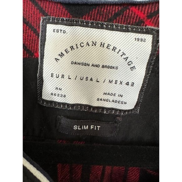 American Heritage Mens Red Flannel Large Plaid long sleeve button up collared‎ - Picture 3 of 7